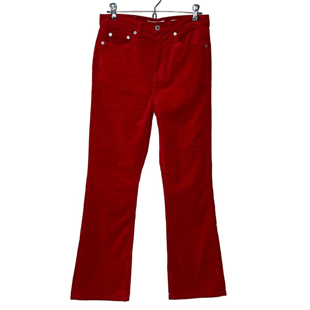 New Re/Done Originals High Rise Cropped Red Velvet Flare Leg Pants Women 27 NWOT